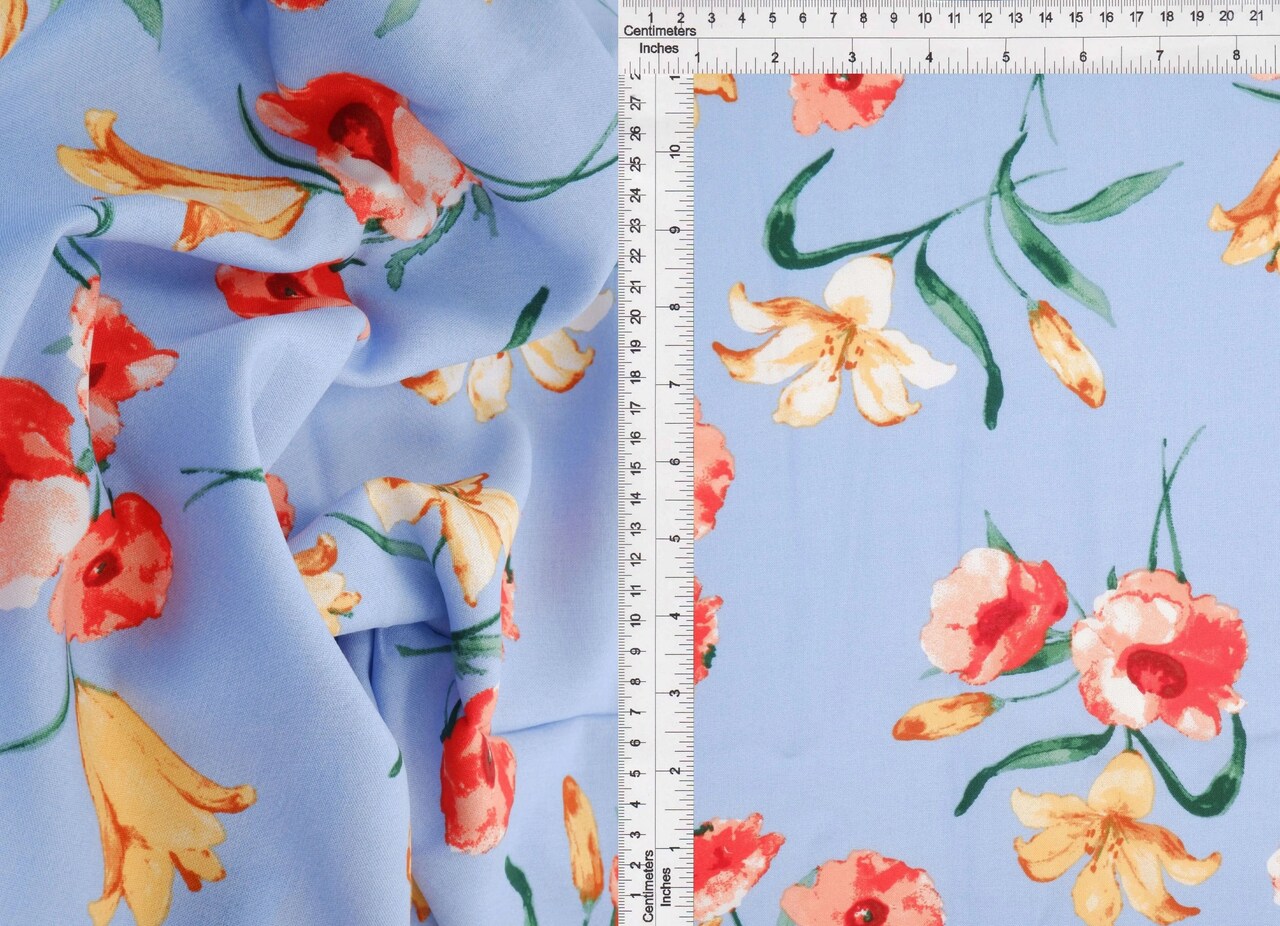 1 Yard Rayon Challis Floral Print Fabric Lightweight Woven, 54" Wide Soft Drape
